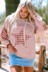Star Applique Floral Print Sleeve Raw Edge Hoodie