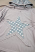 Star Applique Floral Print Sleeve Raw Edge Hoodie