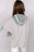 Star Applique Floral Print Sleeve Raw Edge Hoodie
