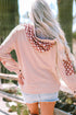 Star Applique Floral Print Sleeve Raw Edge Hoodie