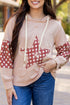 Star Applique Floral Print Sleeve Raw Edge Hoodie