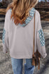Star Applique Floral Print Sleeve Raw Edge Hoodie