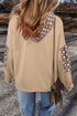 Star Applique Floral Print Sleeve Raw Edge Hoodie