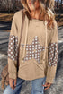 Star Applique Floral Print Sleeve Raw Edge Hoodie