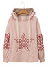 Star Applique Floral Print Sleeve Raw Edge Hoodie