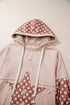 Star Applique Floral Print Sleeve Raw Edge Hoodie