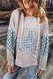 Star Applique Floral Print Sleeve Raw Edge Hoodie