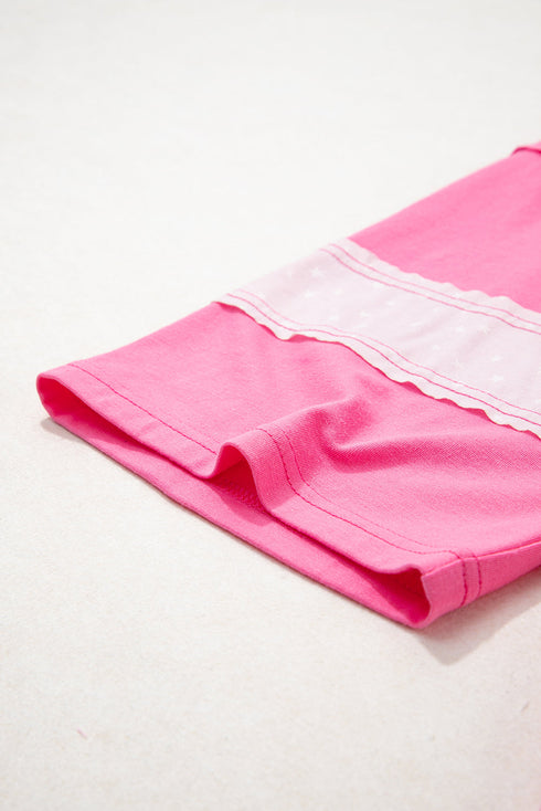 Star Applique Raw Edge Bracelet Sleeve Relaxed Tee
