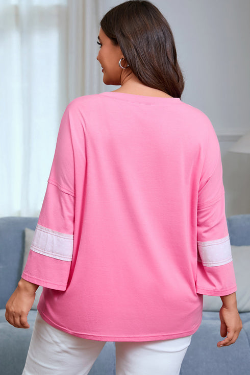 Star Applique Raw Edge Bracelet Sleeve Relaxed Tee