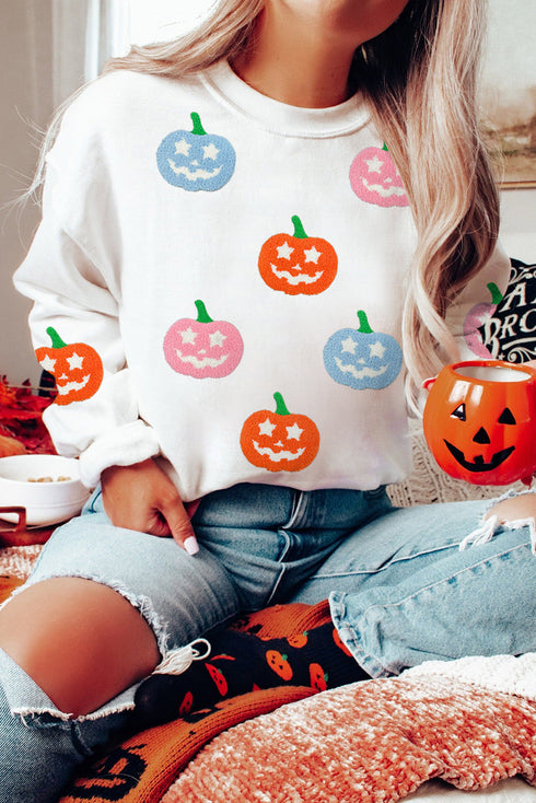Star Eye Pumpkin Patch Crew Neck Pullover Sweatshirt