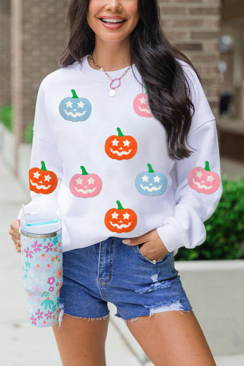 Star Eye Pumpkin Patch Crew Neck Pullover Sweatshirt