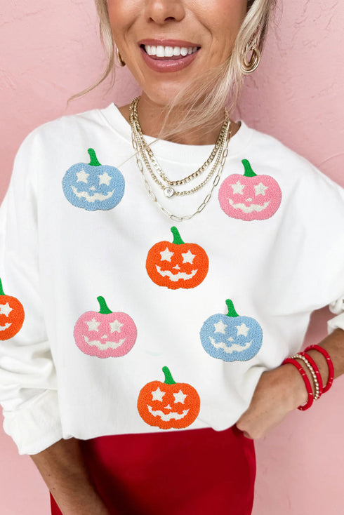 Star Eye Pumpkin Patch Crew Neck Pullover Sweatshirt