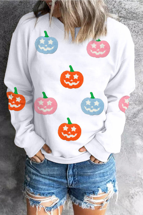 Star Eye Pumpkin Patch Crew Neck Pullover Sweatshirt
