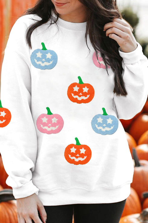 Star Eye Pumpkin Patch Crew Neck Pullover Sweatshirt