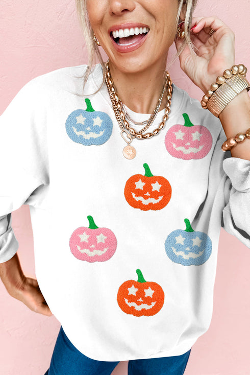 Star Eye Pumpkin Patch Crew Neck Pullover Sweatshirt