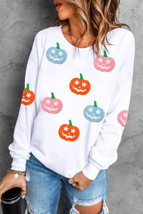 Star Eye Pumpkin Patch Crew Neck Pullover Sweatshirt