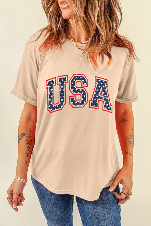 Star Graphic Lettering Print Crew Neck Short Sleeve Tee