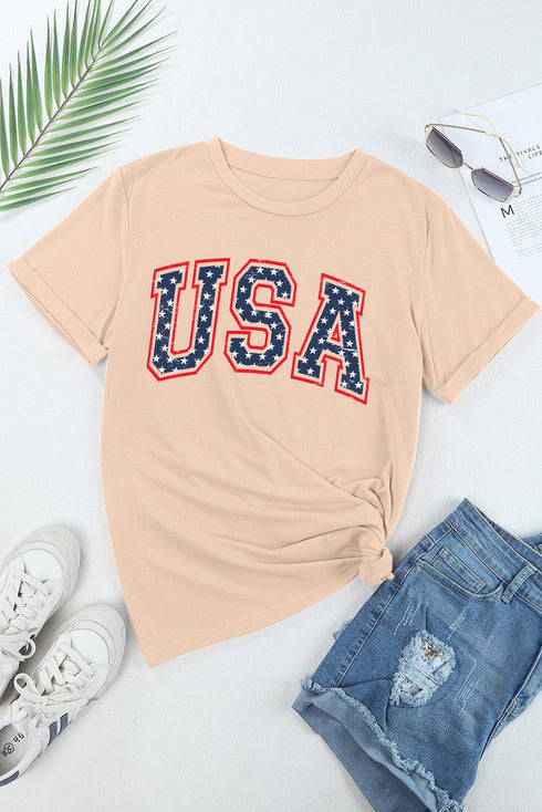 Star Graphic Lettering Print Crew Neck Short Sleeve Tee
