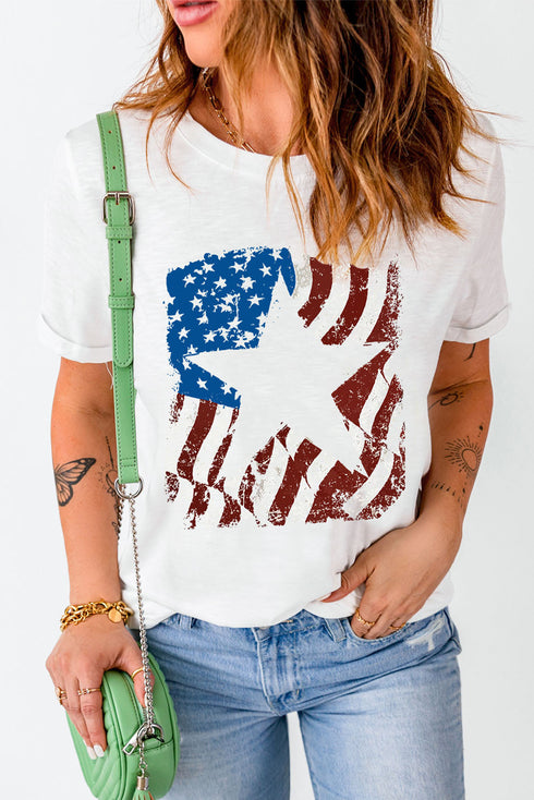 Star Graphic Print Short Sleeve Crew Neck T Shirt