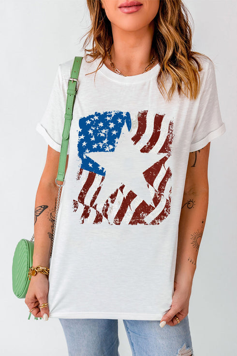 Star Graphic Print Short Sleeve Crew Neck T Shirt