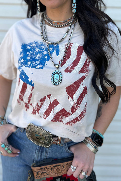 Star Graphic Print Short Sleeve Crew Neck T Shirt