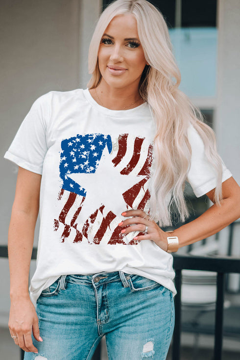 Star Graphic Print Short Sleeve Crew Neck T Shirt