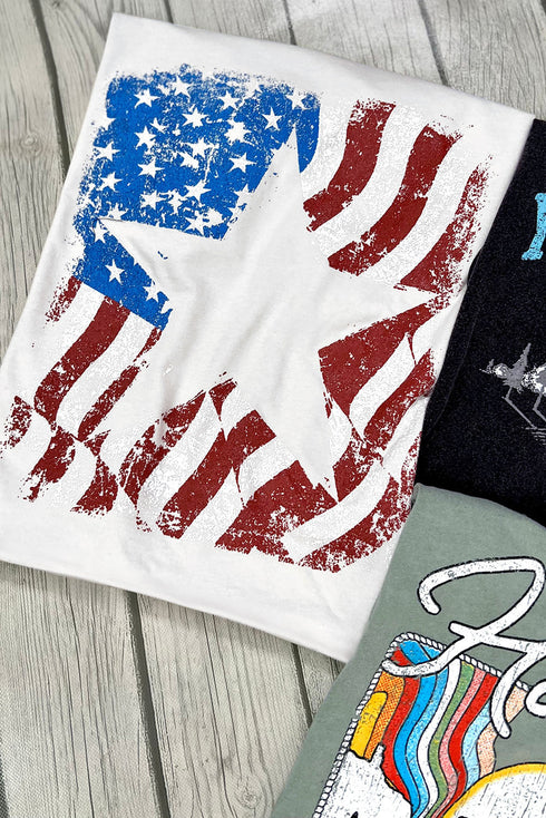 Star Graphic Print Short Sleeve Crew Neck T Shirt