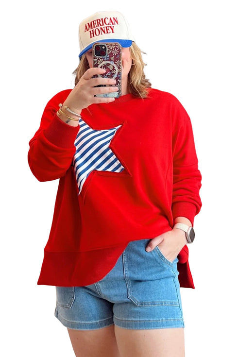 Star Patch Embroidery Applique Long Sleeve Top