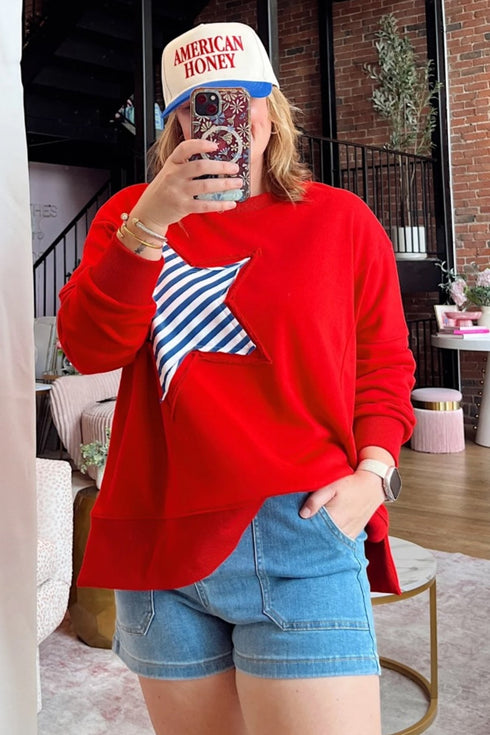 Star Patch Embroidery Applique Long Sleeve Top