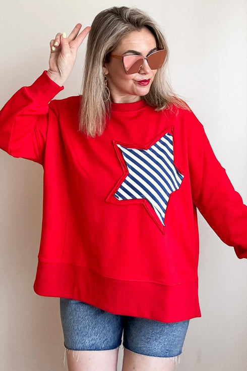 Star Patch Embroidery Applique Long Sleeve Top