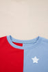 Star Patch Striped Blocked Pullover Sweatshirt