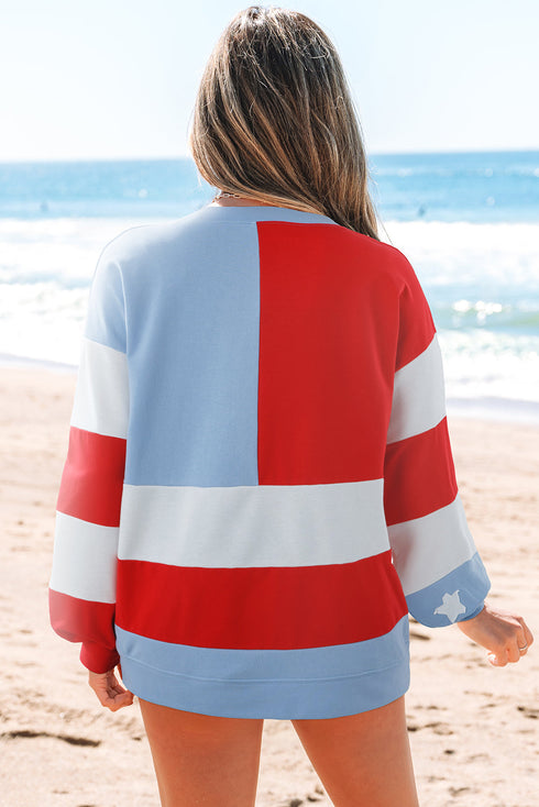 Star Patch Striped Blocked Pullover Sweatshirt