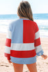 Star Patch Striped Blocked Pullover Sweatshirt