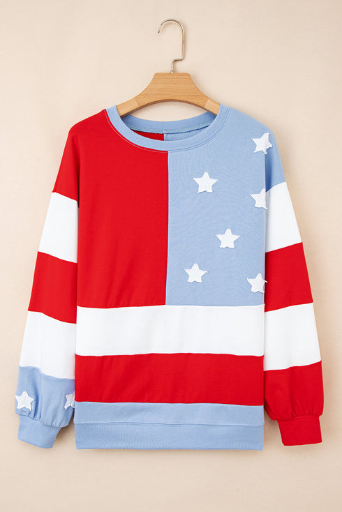 Star Patch Striped Blocked Pullover Sweatshirt
