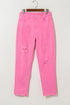 Star Patchwork Distressed Mid Waist Straight Leg Denim Jeans
