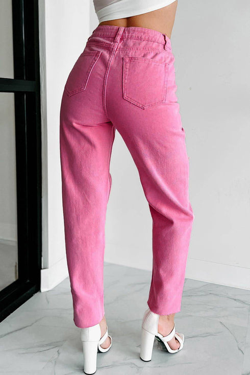 Star Patchwork Distressed Mid Waist Straight Leg Denim Jeans