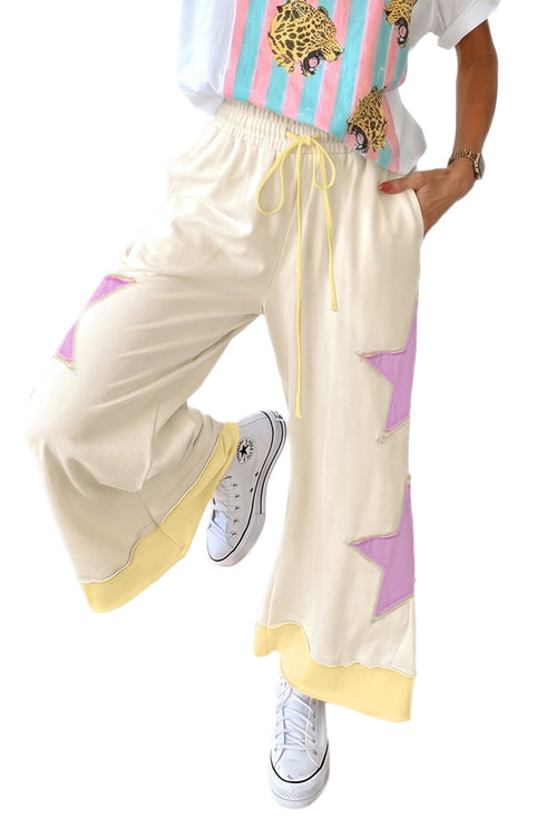 Star Patchwork Wide Leg Applique Graphic Pant