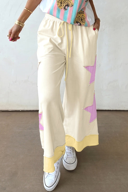 Star Patchwork Wide Leg Applique Graphic Pant