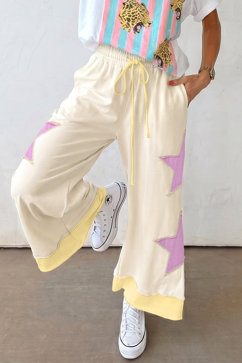 Star Patchwork Wide Leg Applique Graphic Pant