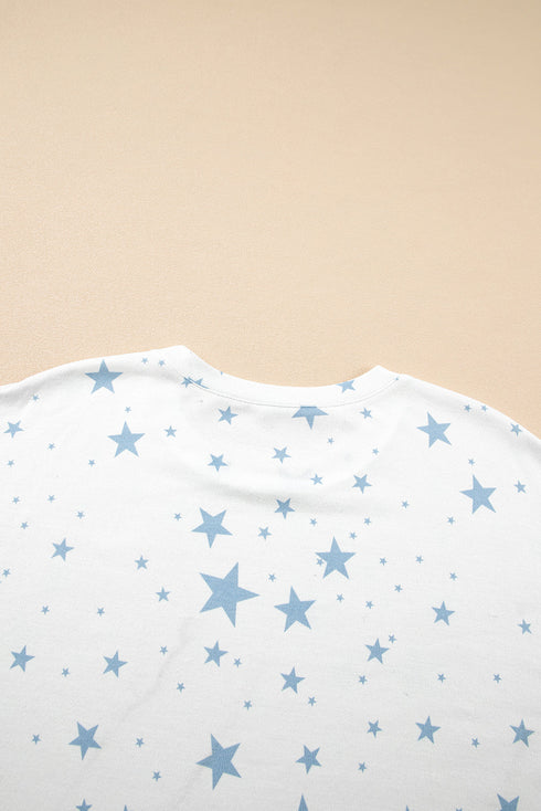 Star Pattern Drop Shoulder Oversized Knit Tee