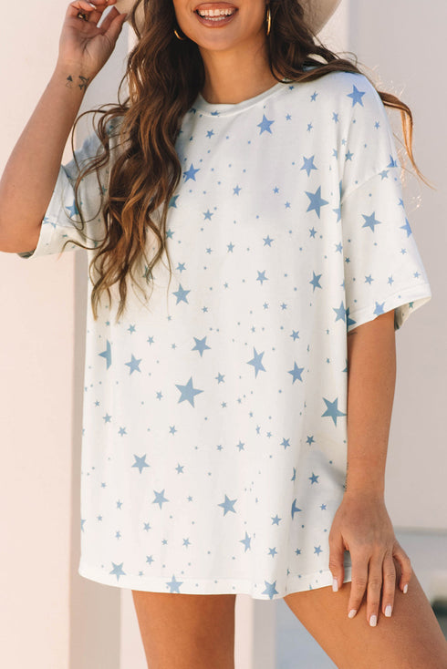 Star Pattern Drop Shoulder Oversized Knit Tee