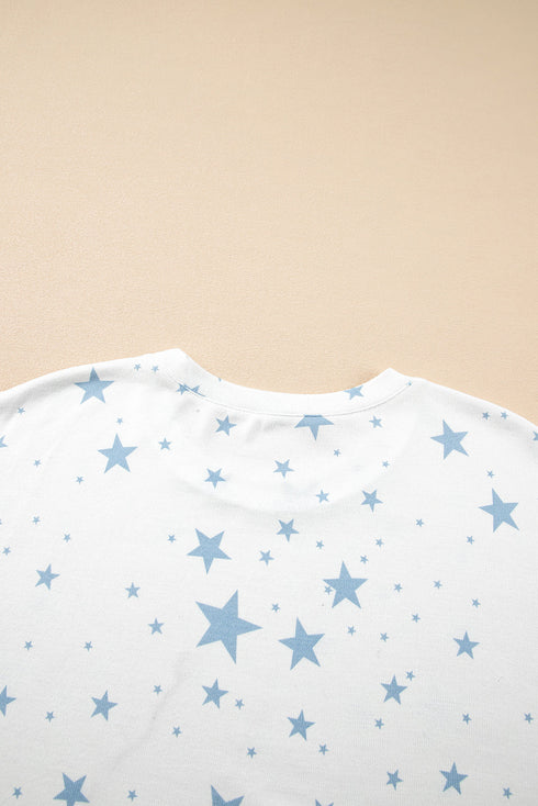 Star Pattern Drop Shoulder Oversized Knit Tee