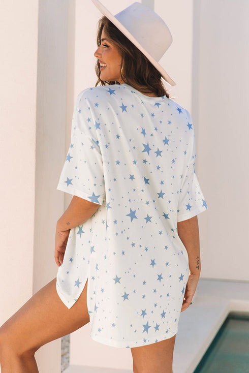 Star Pattern Drop Shoulder Oversized Knit Tee