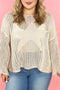 Star Pattern Hollow Out Knit Drop Shoulder Crew Neck Sweater