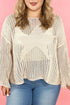 Star Pattern Hollow Out Knit Drop Shoulder Crew Neck Sweater