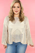 Star Pattern Hollow Out Knit Drop Shoulder Crew Neck Sweater