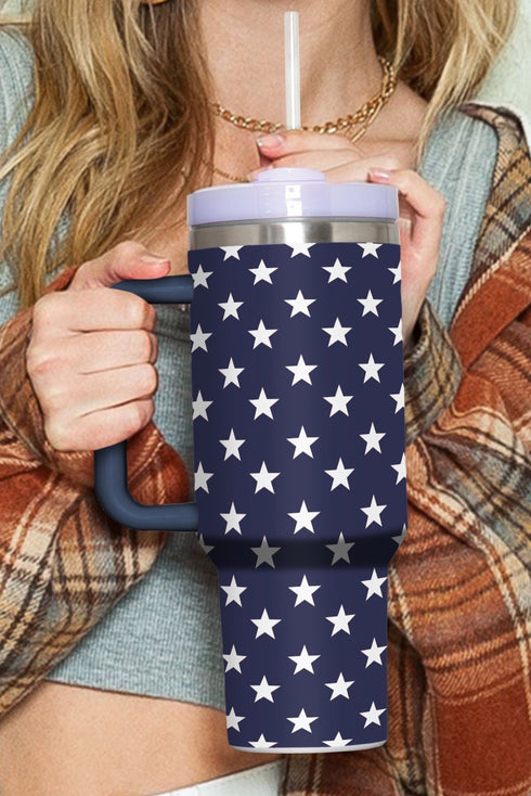Star Print Alloy Travel Tumbler With Side Handle
