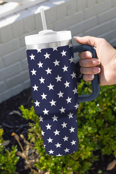 Star Print Alloy Travel Tumbler With Side Handle