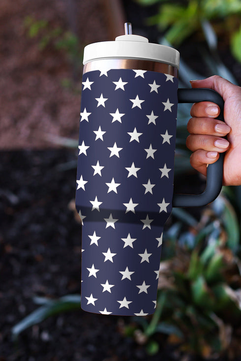 Star Print Alloy Travel Tumbler With Side Handle