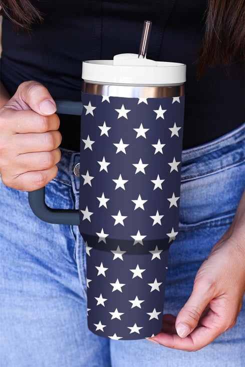 Star Print Alloy Travel Tumbler With Side Handle